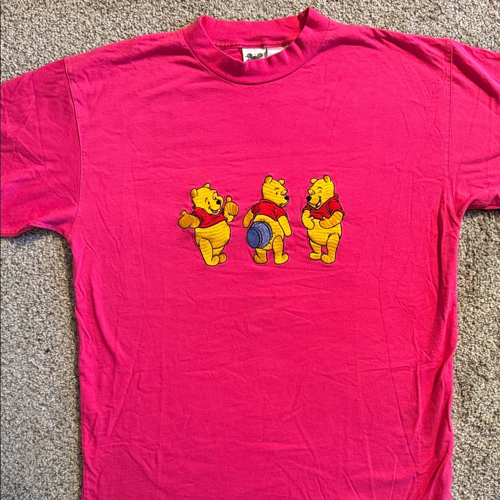 Vintage The Disney Catalog Embroidered Pink T-Shirt with Winnie the Pooh Design